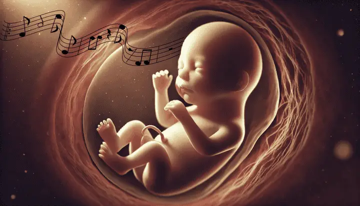 Image of a baby in the womb listening to music